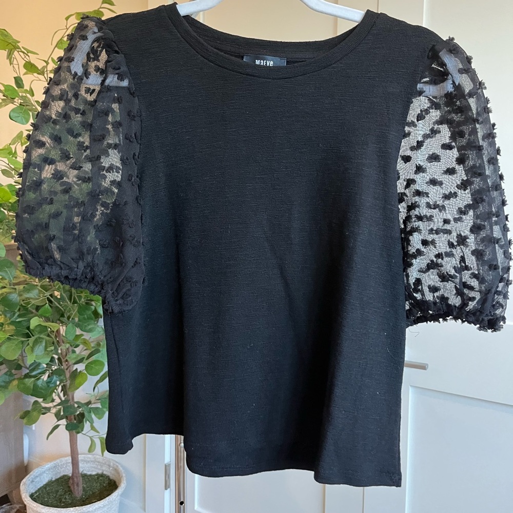 Anthropologie black puff sleeve blouse